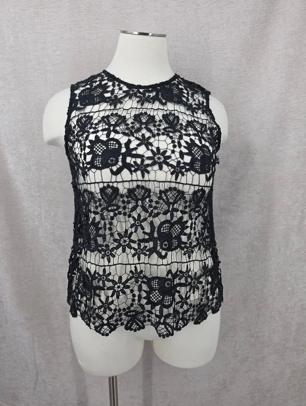 Black See Through Sheer Floral Lace Sleeveless Women's Tank Top